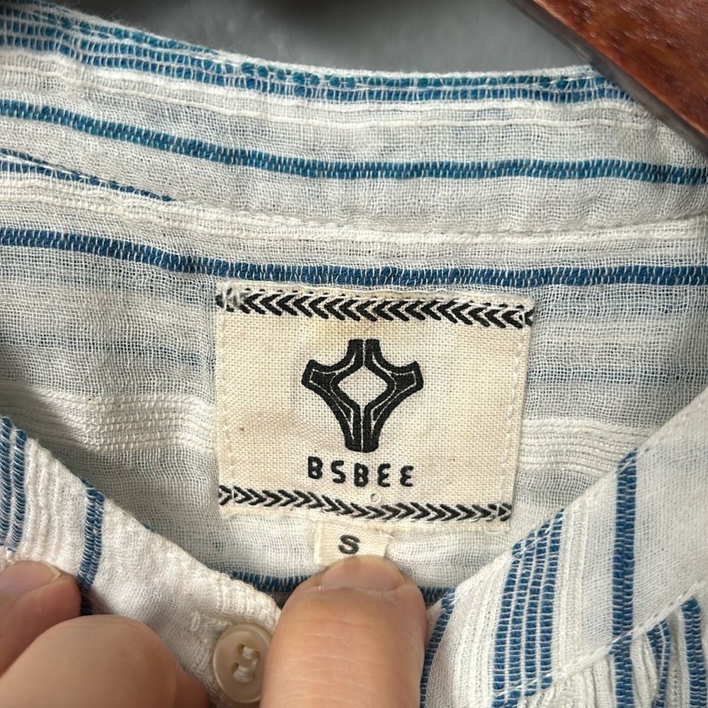 Bsbee khadi cotton button-down sleeveless shirt in striped loose body shirt S - Picture 3 of 13
